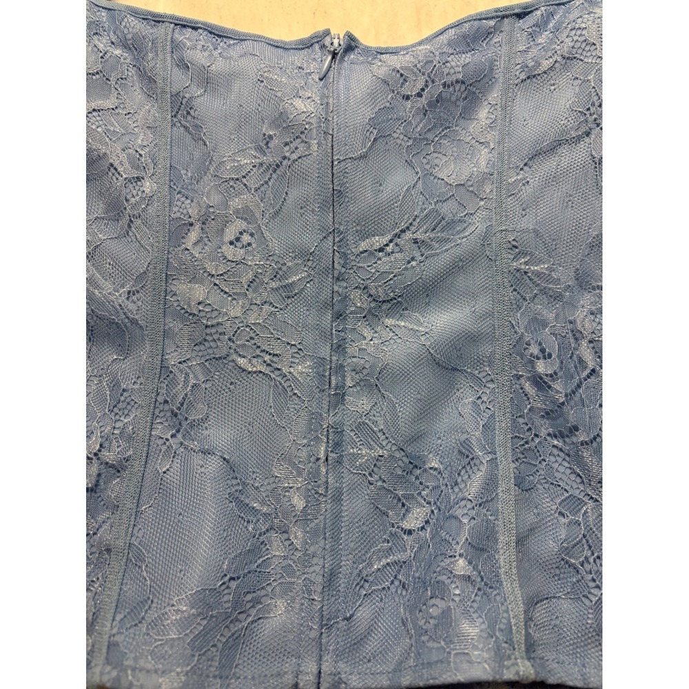 Chelsea & Violet Blue Lace Corset Top Long Puff Sleeve Sweetheart Size 4 NWT - Picture 12 of 13